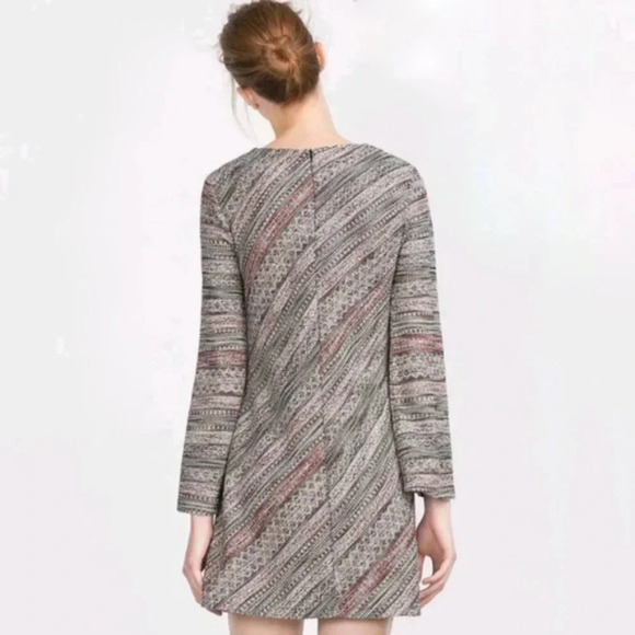 Zara | W&B Collection Knitted Textured Tweed Bell Sleeve Mini Dress Size Medium - Picture 4 of 11